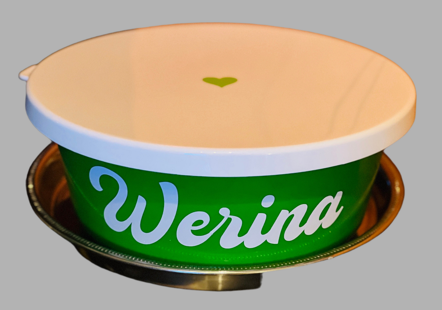 Futterschale grün 6L mit Deckel, personalisiert (Deckel weiss)